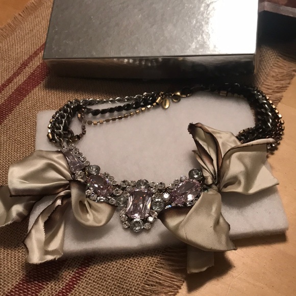 J. Crew Fenton Fallon large crystal ombre silk bow statement necklace RARE! - Picture 2 of 8
